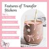 7Pcs/Bag Smooth UV DTF Transfer Sticker Clear Pink Bow Decals  For 16Oz Glass Cup