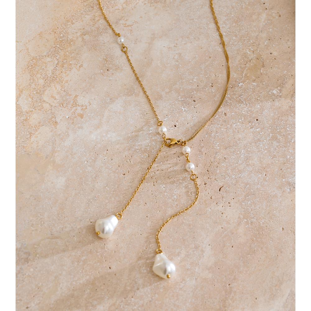 Yhpup 70cm Elegant Backless Stainless Steel Tassel Long Necklace Sexy Simulated Pearls Fascinating Distinctive Fashion Jewelry