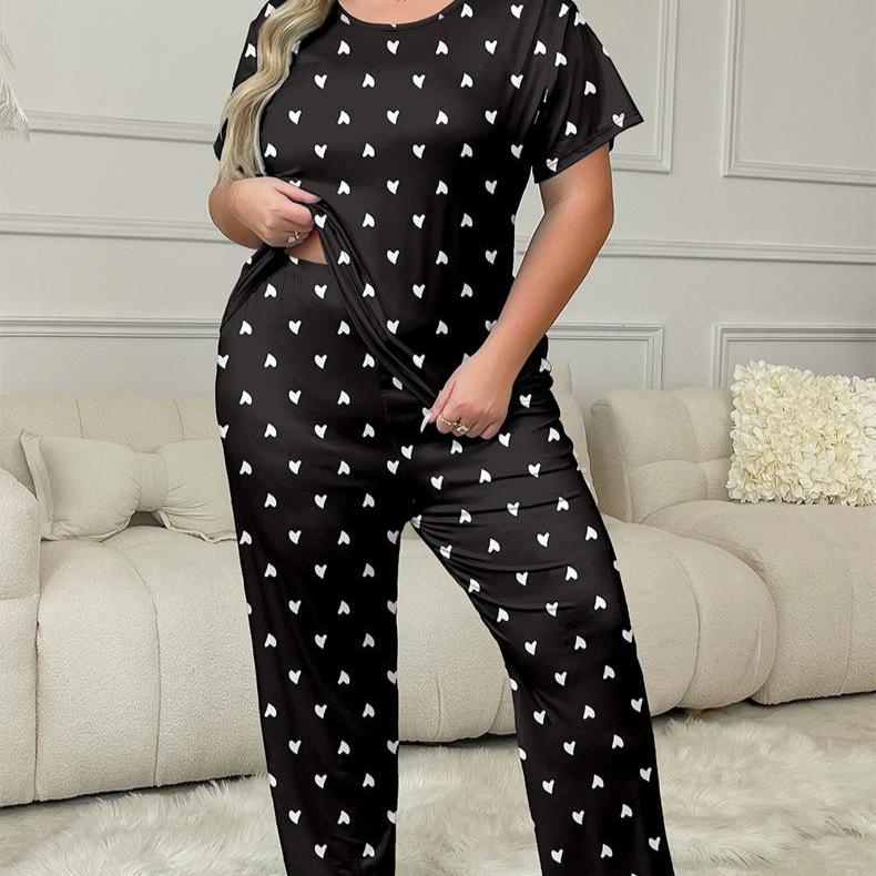 European & American Star Print Pajamas Set: Short-Sleeved Top & Trousers for Women