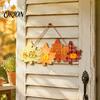 Decor de Porc de Ziua Recunoștinței Semn de Bun Venit de Toamnă cu Sfoară pentru Agățat pentru Ușa din Față, Formă Rustică de Frunză de Arțar Lemn Ornament de Perete pentru Festivalul Recoltei Dovleac Și