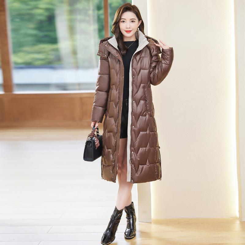 Women's cotton-padded clothes, winter medium and long over-knee glossy leave-in, thickened, slim and thin, warm cotton-padded jacket