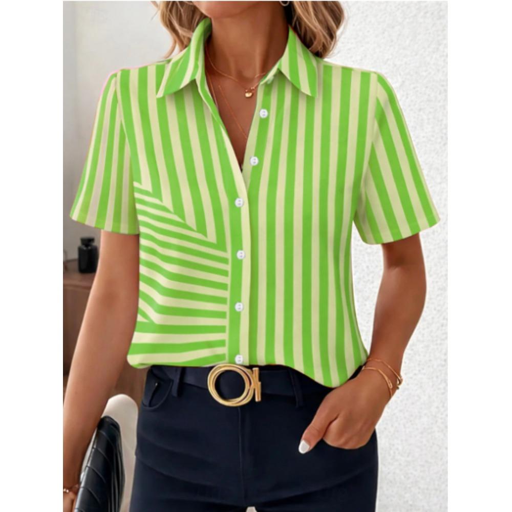 Women's Shirt Short Sleeve Shirt Button Down Blouse Geometric Pattern Printed Daily Casual Collar Regular Tops Daily Summer Spring