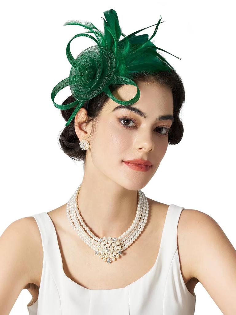 Fancy Hair Drop Fascinator Hat Hair Accessory with Feather Millinery Photography Headpiece Party Performance Headware