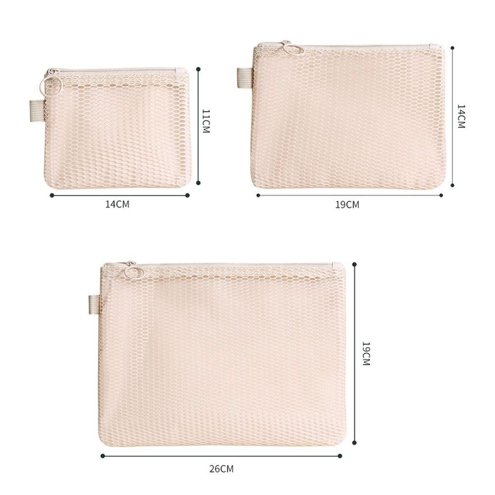 Multi-purpose Storage Bag Beige Zipper Closure Mesh Storage Pouch Lightweight Design Mesh Material Mesh Cosmetic Bag
