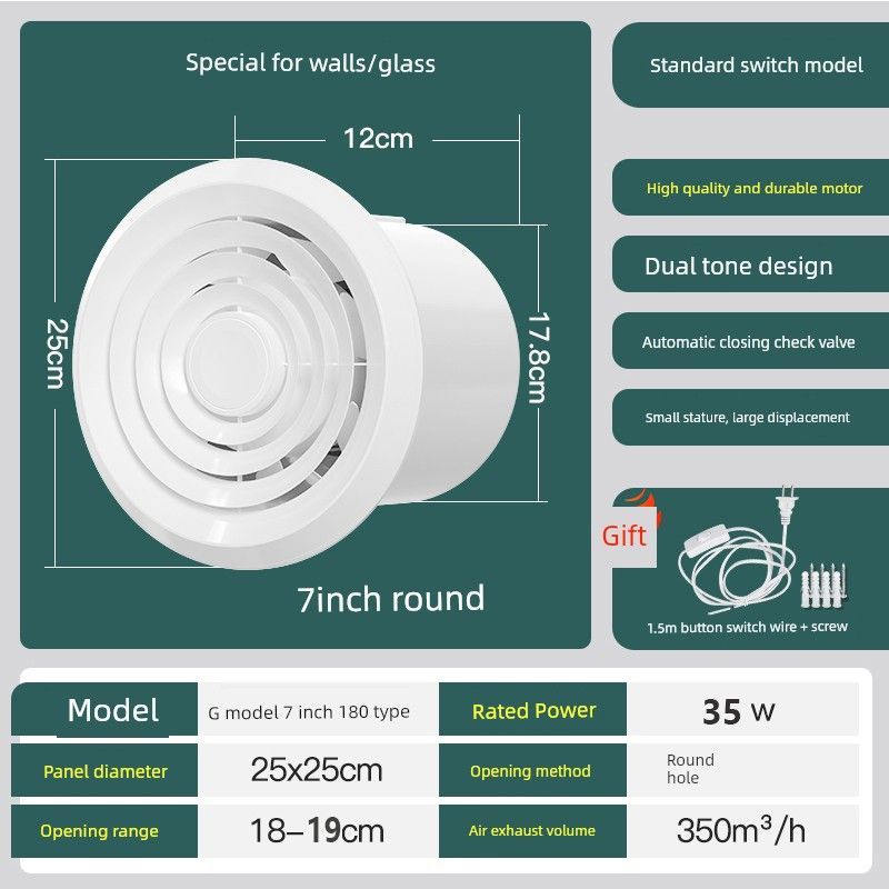 Powerful Silent Bathroom Exhaust Fan for Home Use, Wall-Mounted Toilet and Kitchen Ventilation Fan, Dual-Directional Extractor Fan