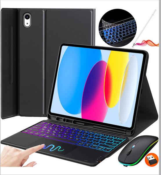 IPad 10 Schutzhülle mit Stifthalter & Bluetooth-Touch-Tastatur, Maus für Pro 11 / Air 11/6, Bunte Hintergrundbeleuchtung
