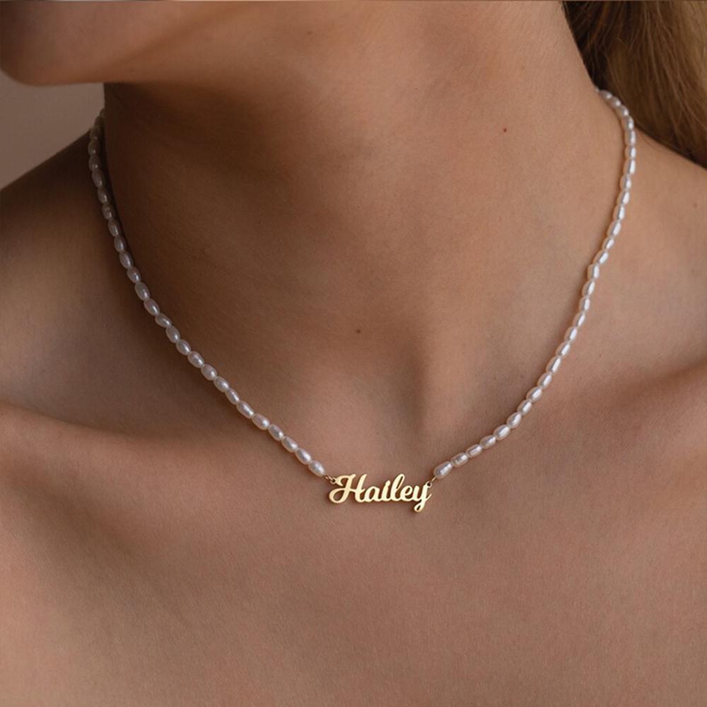 EManco Stainless Steel English Necklace Women's Freshwater Pearls Diy Letter Collarbone Chain Factory Direct