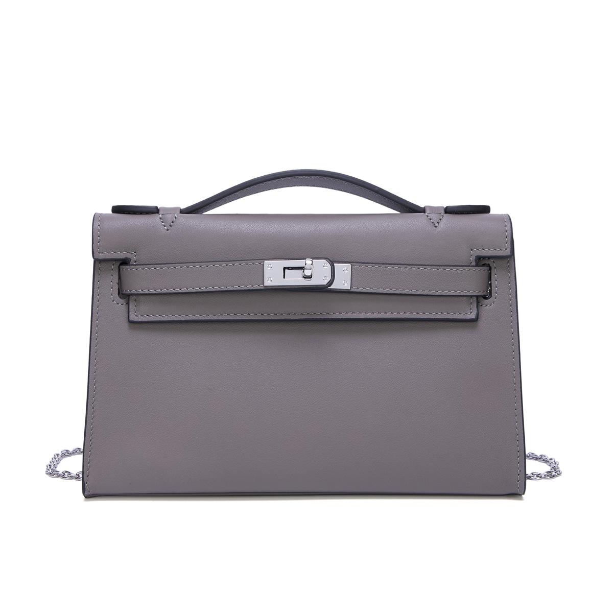 

Новая сумка-цепочка женская из натуральной кожи Swift Top Layer Cowhide Bag Temperament Fashionable Small Square Bag Универсальная сумка через плечо 22x8x14cm серый