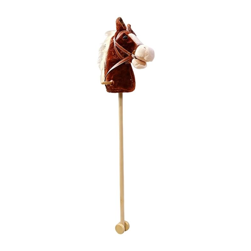 Stick Horse Plush Hobby Horse on a Stick with Wood Wheels Realistic Horse Neighing and Galloping Sounds for Kids
