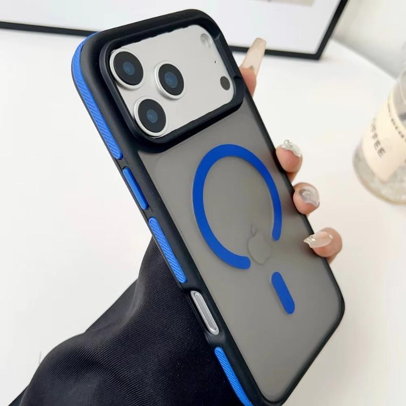 For iPhone 17 Pro Max For Magsafe Matte Bicolor Frame Phone Case For iPhone 17 16 12 13 14 15 Pro Max Protective Magnetic Cover
