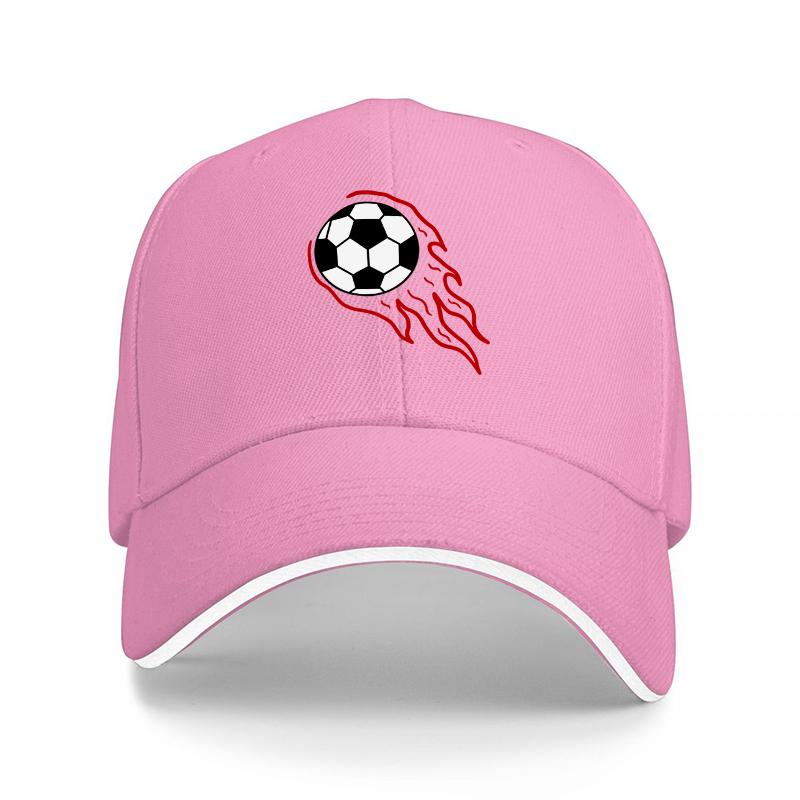 Football Flame Logo Baseball Cap Black with Red Flames and White Trim Sporty Design for Soccer Fans Adult Unisex Hat