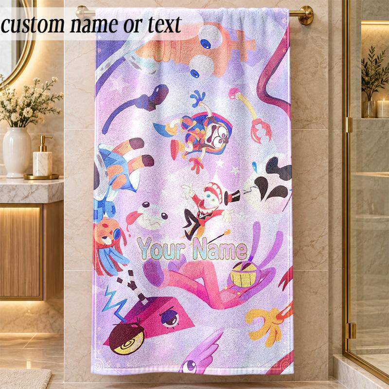 Beach TowelThe Amazing Digital Circus Custom Name Text Personalized Soft Towel for Beach Pool Indoor Home Decor Gift