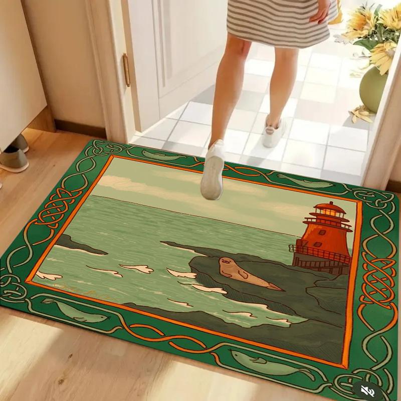 

Celtic Knot Lighthouse Seascape Green Non-slip Washable Door Mat for Entryway Coastal Decor Home Decoration 40cm x 60cm