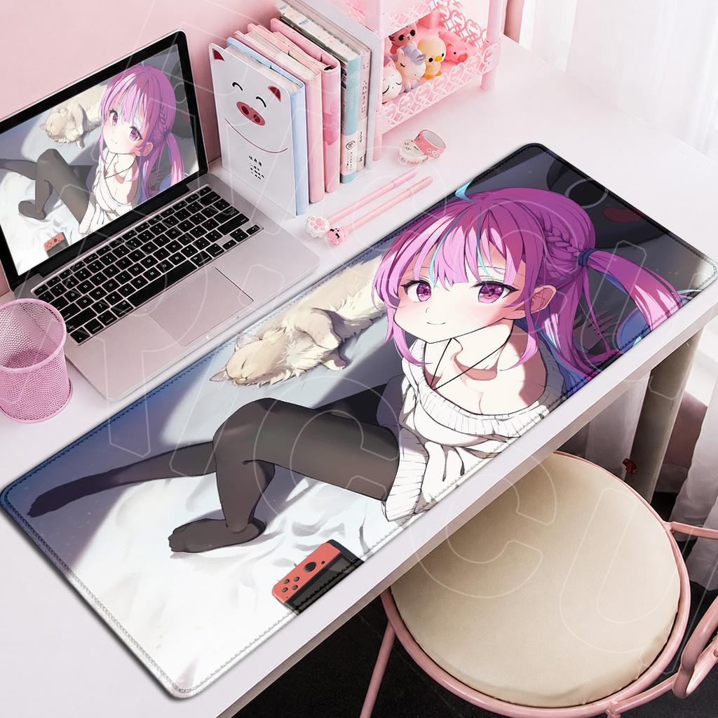 Office Large Speed Mouse Pad HD Printing Rubber Carpet Kawaii Hololive Minato Aqua E-sport Game Computer Keyboard Mats 900x400mm