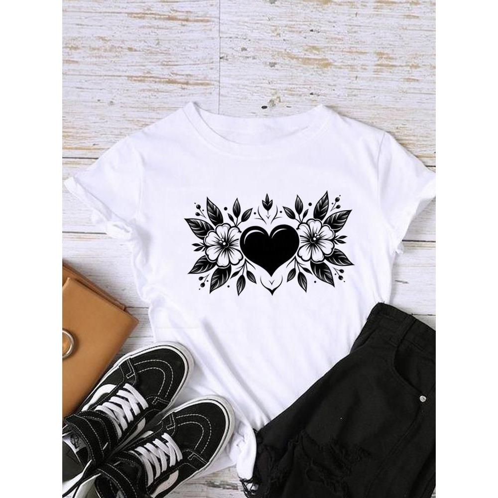 Style Flower Trend Clothing Graphic T-shirts Lady Short Sleeve T Shirt Women Print Female Fashion Clothes Casual Tee