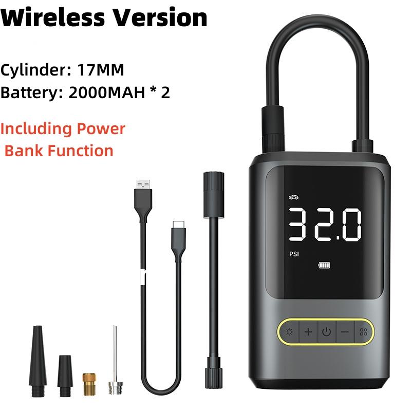 Mini Portable Car Mounted Inflator, Bicycle Electric Tire Inflator, Air Pump, Handheld Wireless Charging Digital Display Cylinder 17MM