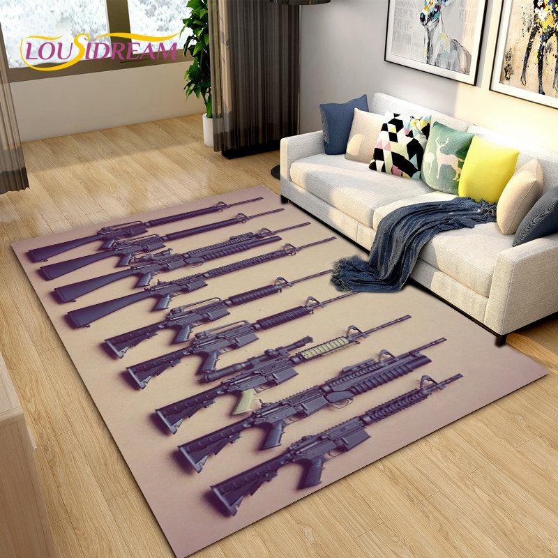 3D Rifle Pistol Revolver Gun Cartoon Area Rug,Carpet Rug for Living Room Bedroom,Kitchen Doormat Bathroom Anti-slip Floor Mat