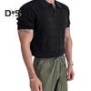 Herren Sommer Top Umlegekragen V-Ausschnitt Jacquard Strick Einfarbig Kurze Ärmel Locker Dehnbar Formeller Business-Stil Mittellanges Herren Alltagshemd