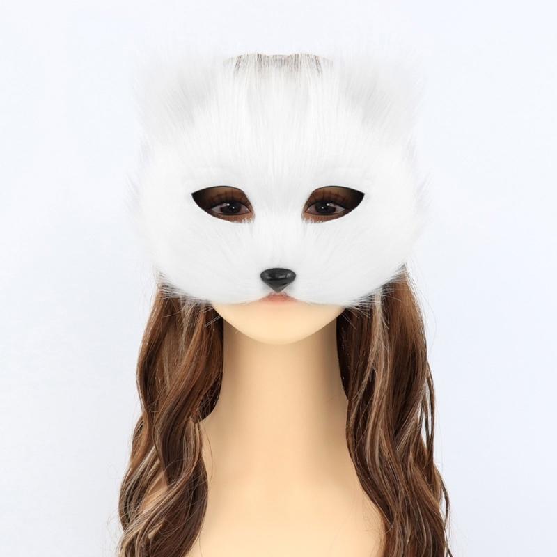 Plush Animal Cats Face Mask Furry Animal Half Face Mask for Men Women Masquerade Halloween Cosplay Costume Accessory