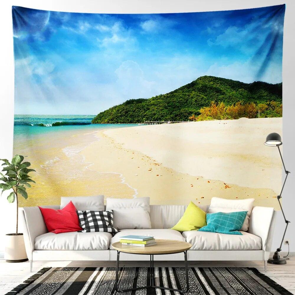 Beach Tapestry Seascape Bicycle Blue Ocean Landscape Tapestry for Bedroom Home Living Room Dormitory Home Decorations Aesthetics