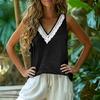 Women’s Casual Sleeveless Tops Comfortable Summer Top Fashion V Neck Lace Top Breathable Loose Fit Summer Tank Tops for Daily Wear Vacation Beach