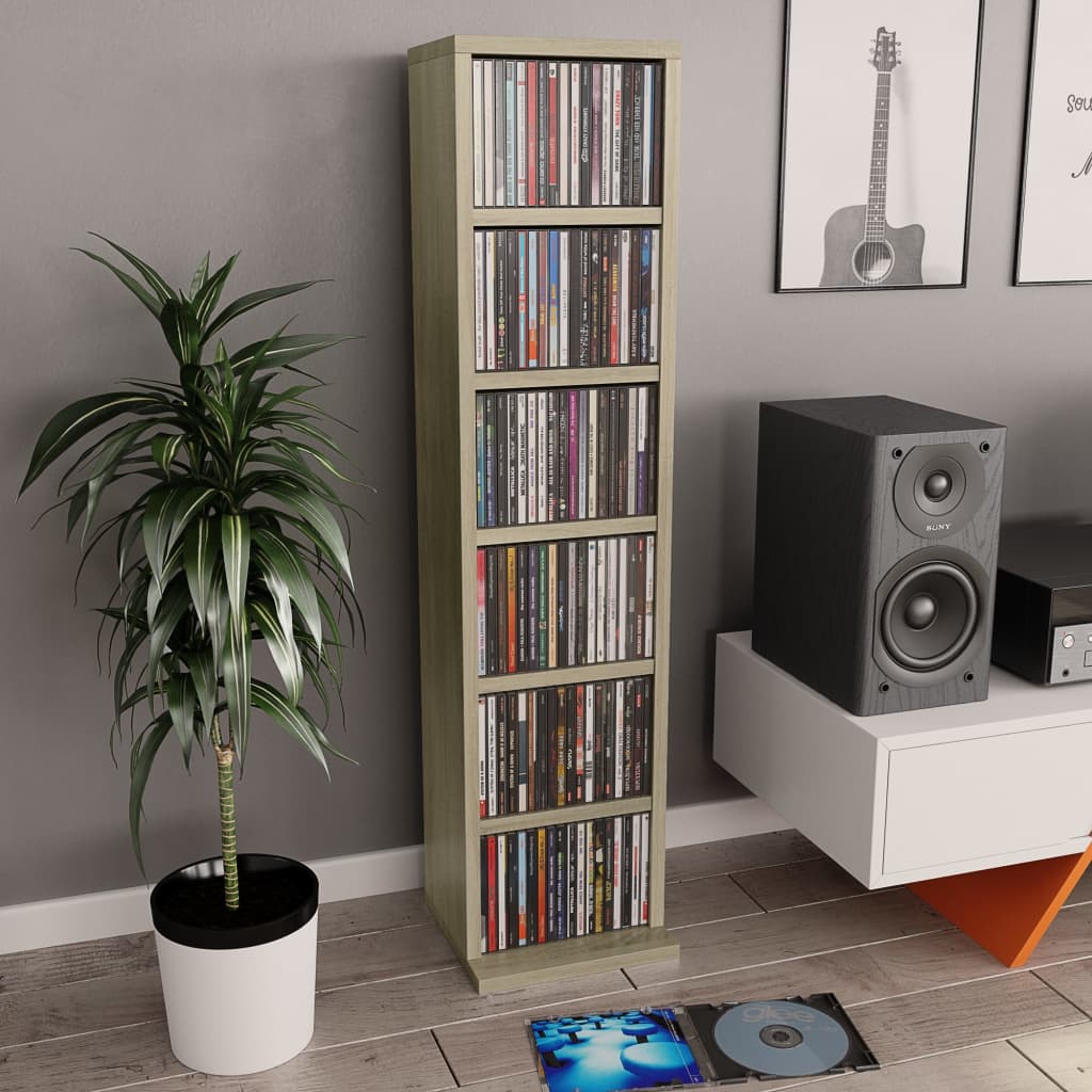CD Cabinet In Sonoma Oak Finish 21 X 20 X 88 Cm Particleboard