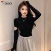 Women's Slim-Fit Hollow Knit Turtleneck Long Sleeve Top