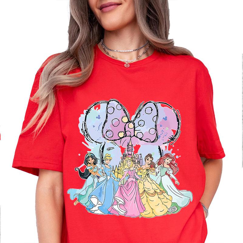 Princesses Minnie Head Printed Unisexs TShirt Pure Cotton Short Sleeve Casual Tops Cartoon Clothing