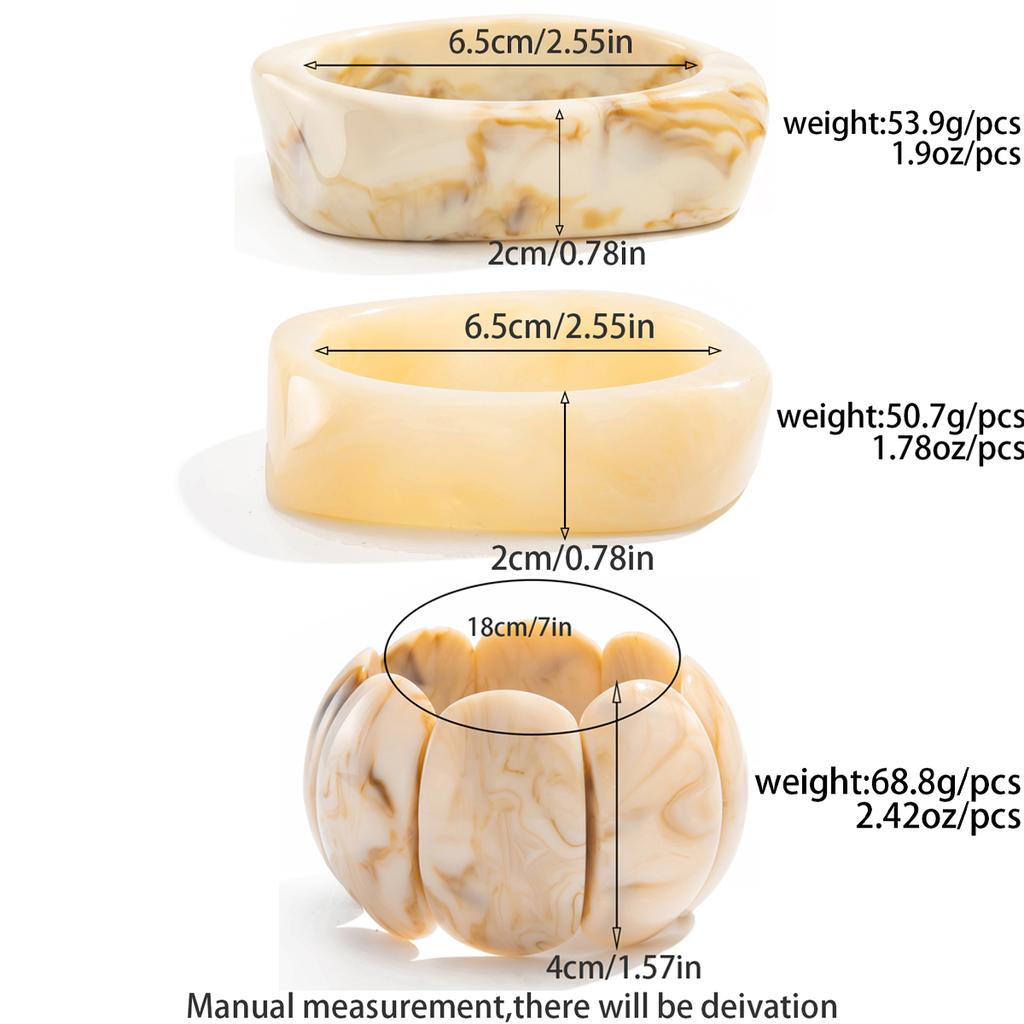 Salircon 3 Styles Bohemian Beige Wide Resin Acrylic Smudging Bangles for Women Punk Geometric Arm Bracelet Aesthetic Y2K Jewelry