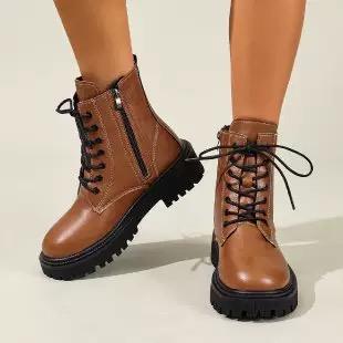 Stivali da Donna di Alta Qualità in Pelle Verniciata Stivaletti Moda Stringati Piattaforma Stivali di Lusso Firmati per Donna Caviglia Botas