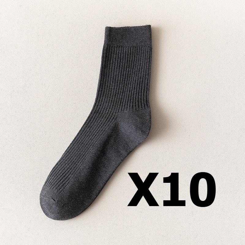 

5/10 пар мужских хлопковых носков в вертикальную полоску, дышащие носки до середины голени, деловые спортивные носки one size темно-серого