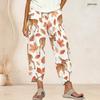 Women Plus Size Loose Fawn Maple Leaf Printed Cross Hem Cropped Pants