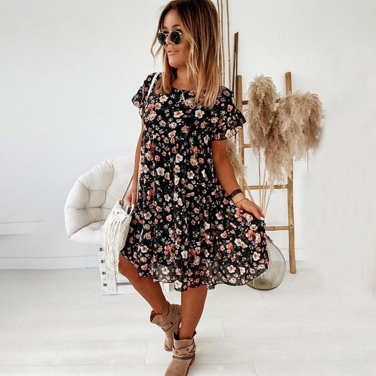 Vintage 1950s Rockabilly Floral Print Swing Pleated Evening Gown Women Sleeveless Party Dress Elegant Retro S чёрный