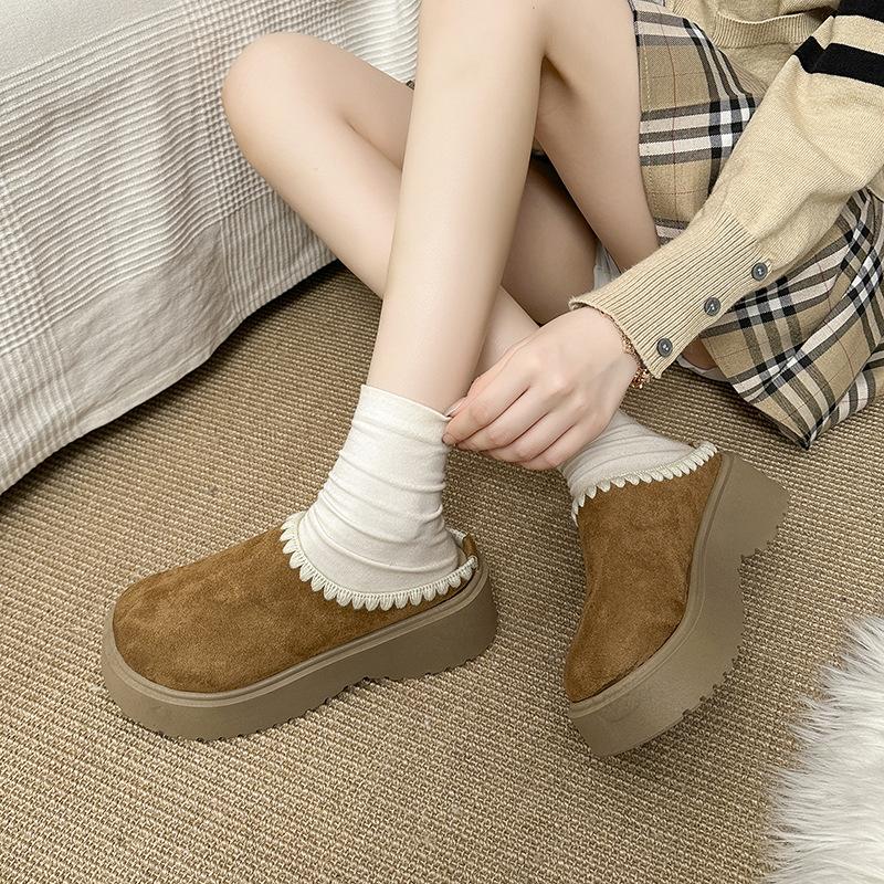 Women's Baotou lightweight and comfortable a footstirrup heightening winter warm cold padded non-slip wear-resistant leisure cotton slippers