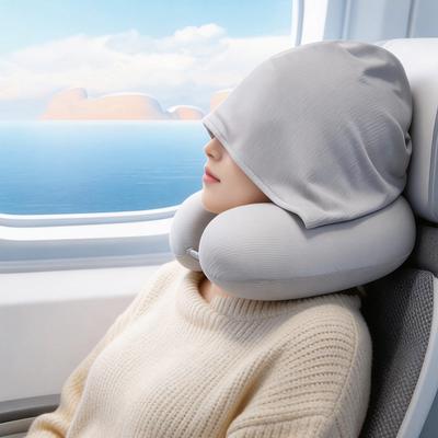 U-Shaped Travel Pillow With Oversized Hood Privacy Comfort Head Neck Support Suitable For Airplanes Office Resting