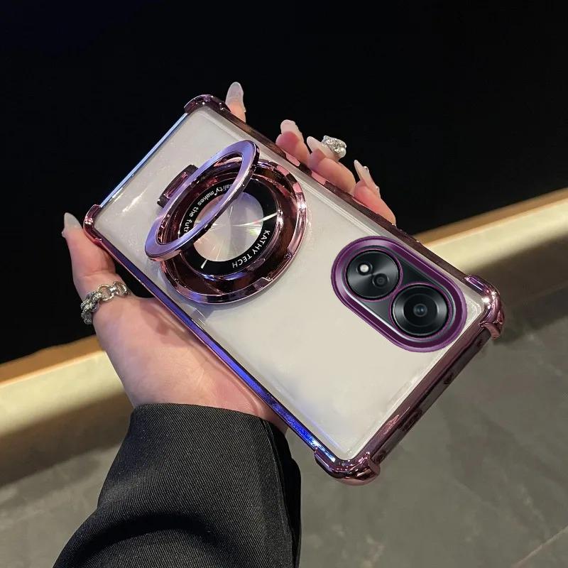 

Для чехла oppo A16 Роскошный чехол с гальваническим покрытием и подставкой Противоударный прозрачный чехол для OPPO Reno13F 12F 11F 13 A17 A58 A57 A78 10Pro 13Pro 12Pro Чехол Reno13Pro розовый