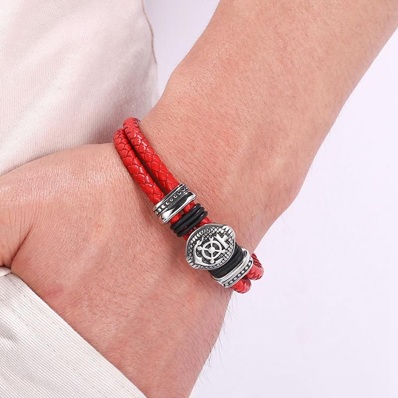 Handsome Punk Stainless Steel Clasp Anchor Accessories Braided Genuine Leather Bracelet  For Men Bangles Gifts