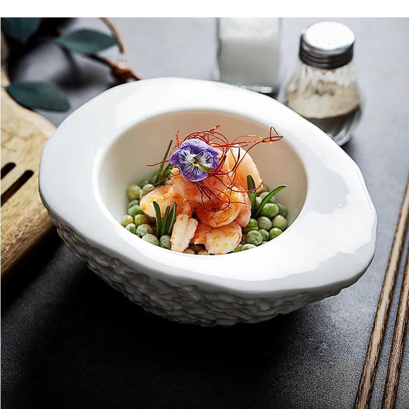 Simple White Special-shaped Ceramic Dinner Plate Salad Dessert Household Tableware Egg-shaped Insulation Bowl Kitchen