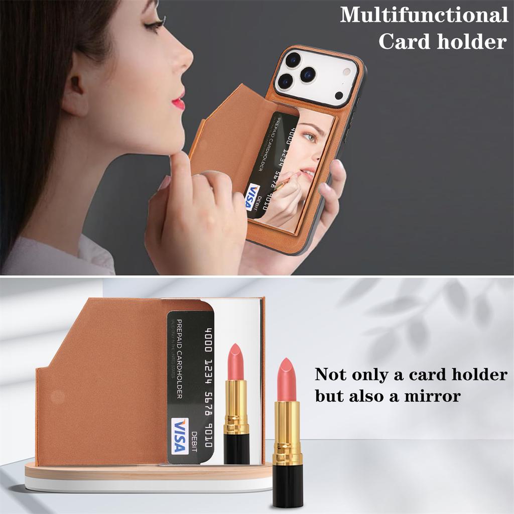 Mirror Wallet Card Slots Magnetic Leather Phone Case for IPhone 17 Pro Max 17 Air 16 15 14 Plus 13 12 Wireless Charging Cover