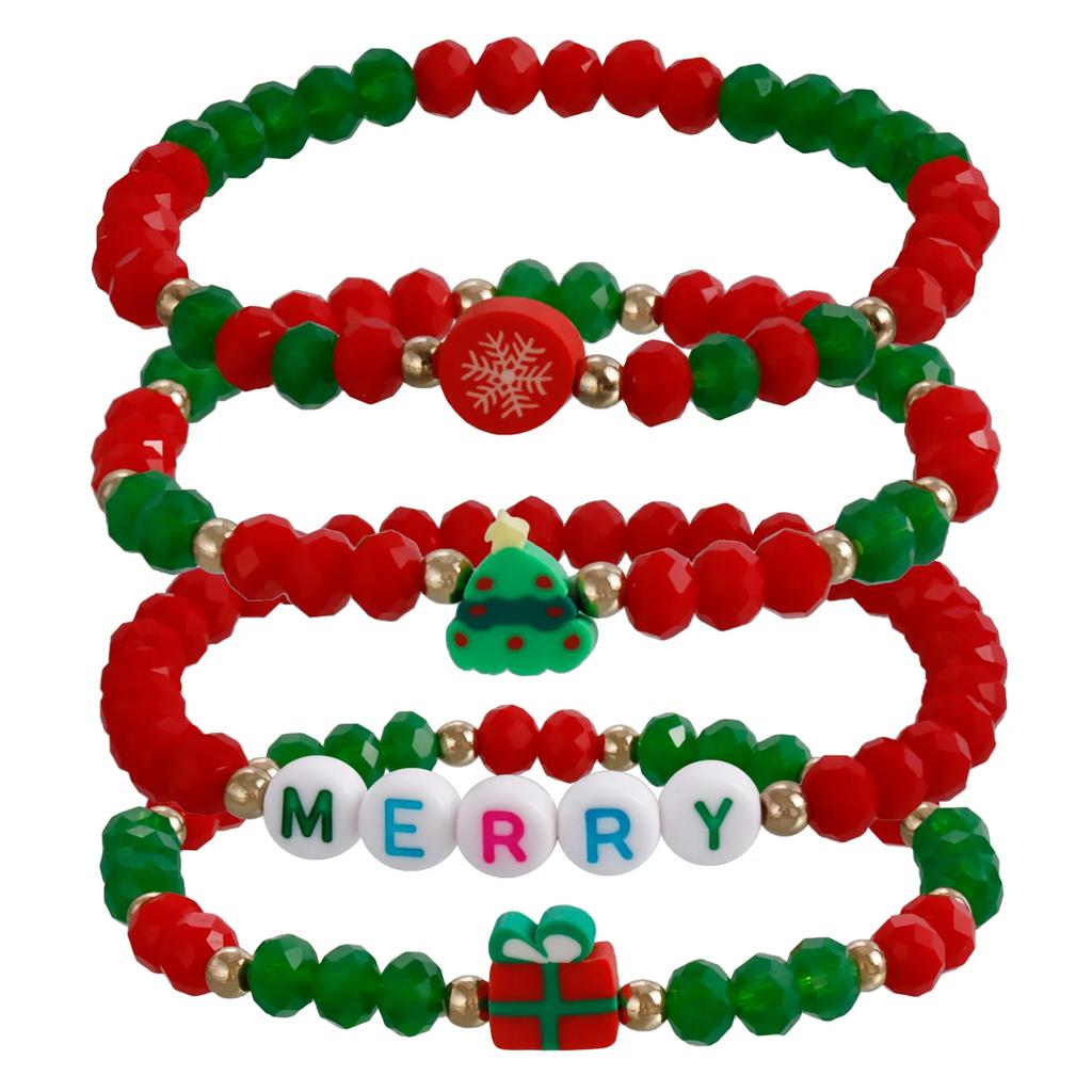 Y2K Polymer Clay Stackable Bracelet Set For Women Santa Claus Tree Elk Deer Snowflake Charm Beaded Bangle Christmas Jewelry