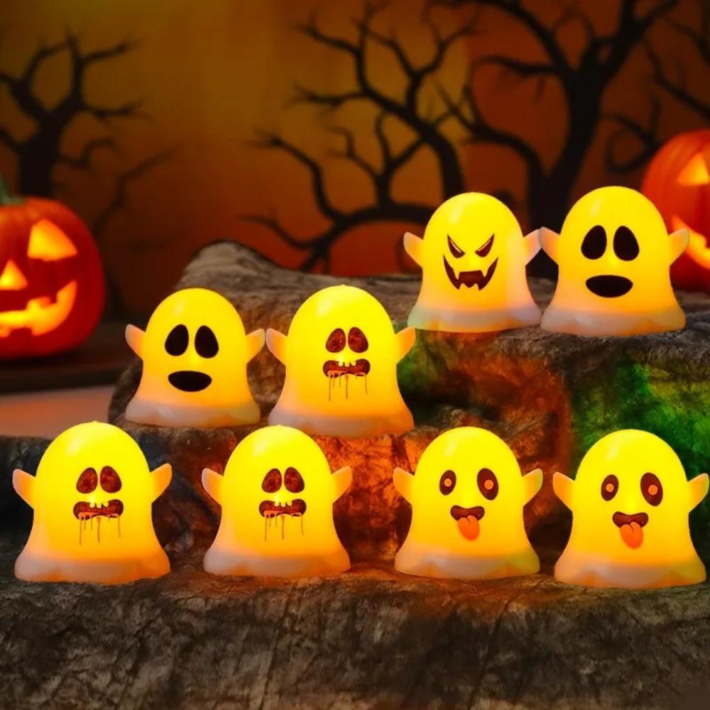 Plastic Halloween Ghost Lamp Portable Mini Ghost Light Ghost Pendant LED Candle Light  Yard Decor