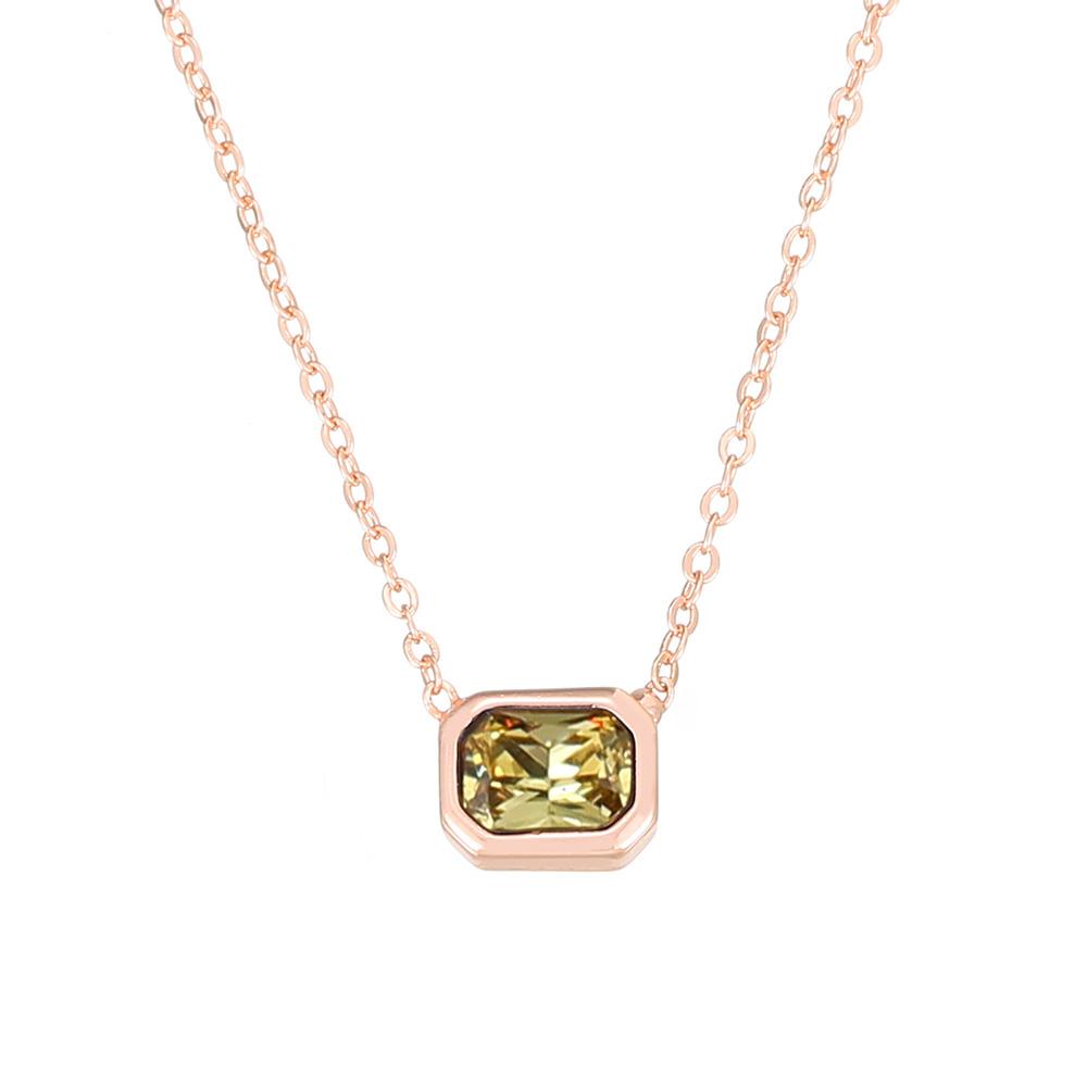 Minimalist Square Colorful Crystal Pendant Necklace for Women Rose Gold Color Choker Chain on The Neck Jewelry Girls Gift KCN044