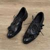 2025 spring fashionable European and American niche design original dark lotus leaf edge lace-up small leather shoes thick heel small single shoes wom