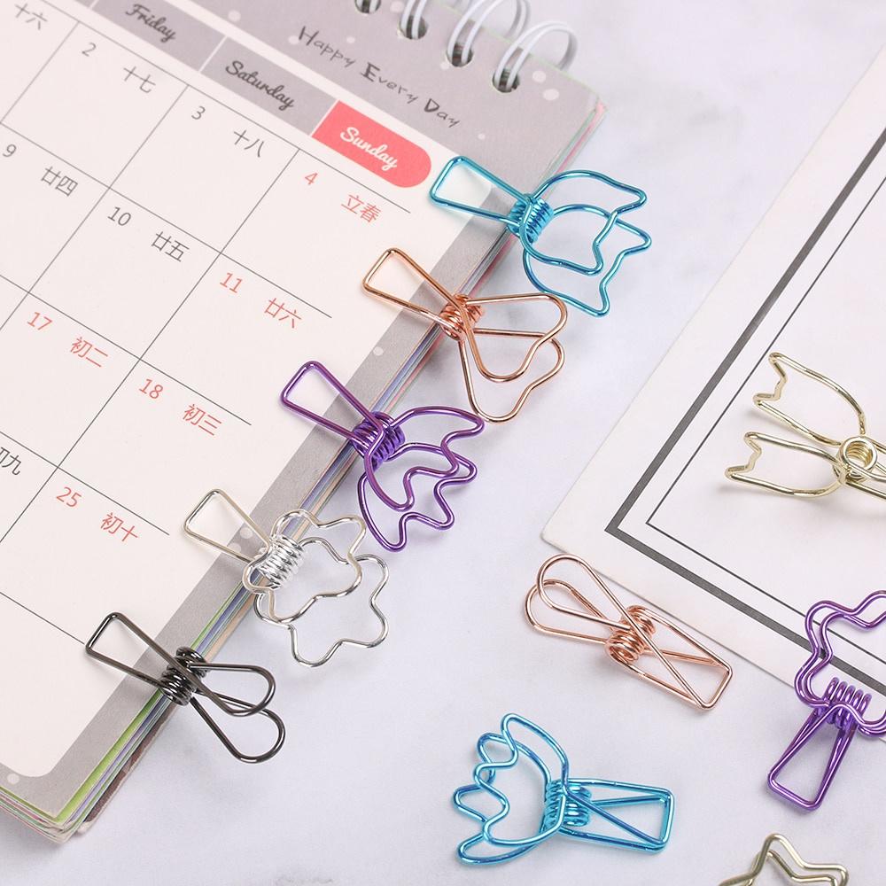 2Sets Hollowed Out Design Metal Binder Clip Long Tail Clips Office Hand Book Folder Paper Organizer Stationery Fish Clip