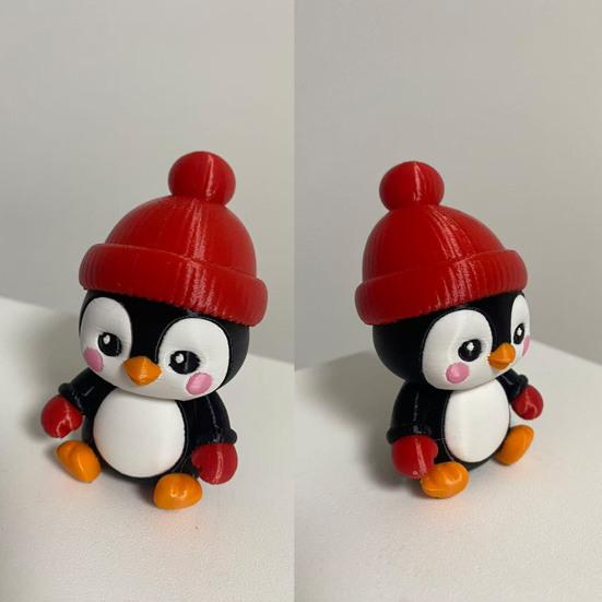 Small Penguin Figurine Cute with Knit Hat, 3D Printed Cartoon Holiday Gift for Friends Animal Statue Christmas Desktop Ornament, Car Dashboard