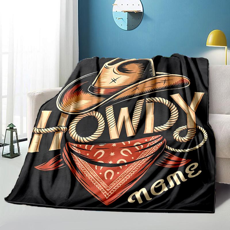 1PC Custom Name Cowboy Style Illustration Outdooor Flannel Blankets Throw Blanket All-Season Throw Gift Bedspread for Couch, Bed, Camping Holiday Birt