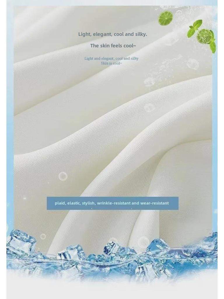 Women's Summer High-Waist White Ice Silk Straight Pants