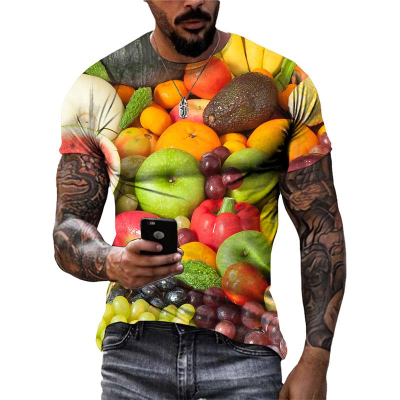 

Летняя футболка с круглым вырезом, 3D-принтом с интересными фруктами и овощами, модная повседневная мужская футболка с коротким рукавом XL