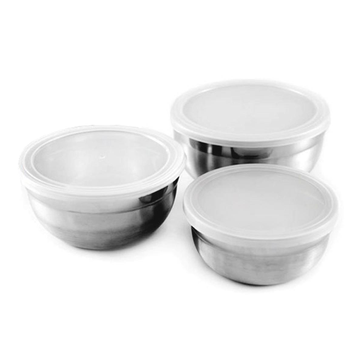 Ensemble de 3 bols en acier inoxydable avec couvercles en plastique
