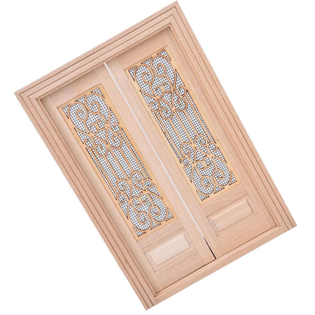 1:12 Scale Dollhouse Furniture DIY Mini Unpainted Wood Double Door Accessory DecorationDouble door